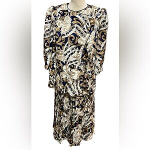 S.L. Fashions Size 14 2 Piece Round Neck Short Sleeve Top Long Skirt Vintage